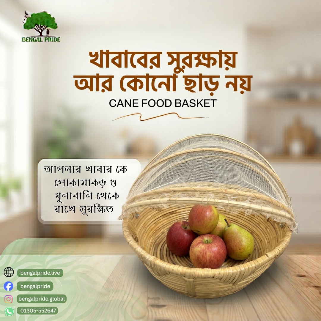 Cane Food Basket with net cover — keeps food safe from insects and dust